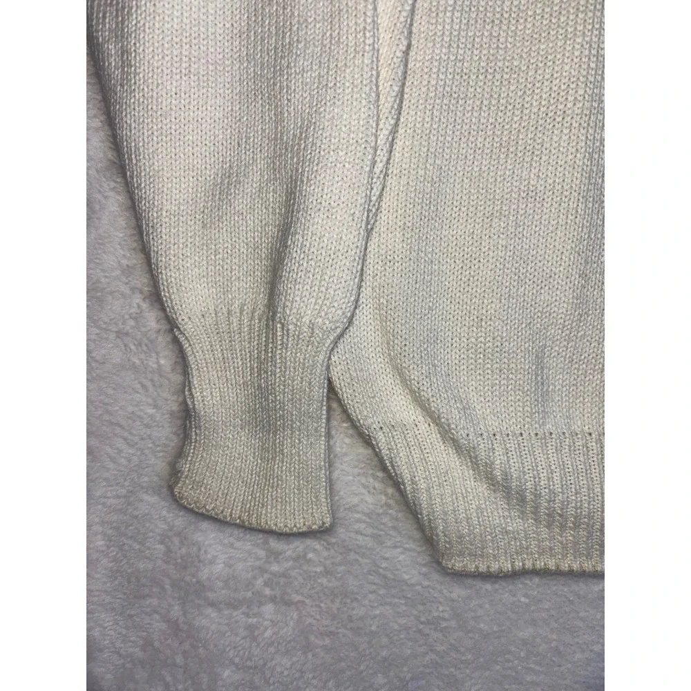 Vintage Structure Mens XL Cream Knit Sweater Heraldic Crest Embroidered Cotton